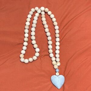 Natural Wood Bead Garland with Heart Pendant